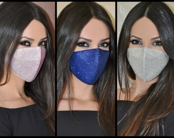 Glitter Sparkly Face Mask For Women/ Sexy Bling Face Mask For Her/ Fashion Face Mask/ Luxury Face Mask/ Reusable Face Mask/ Party Face Mask/