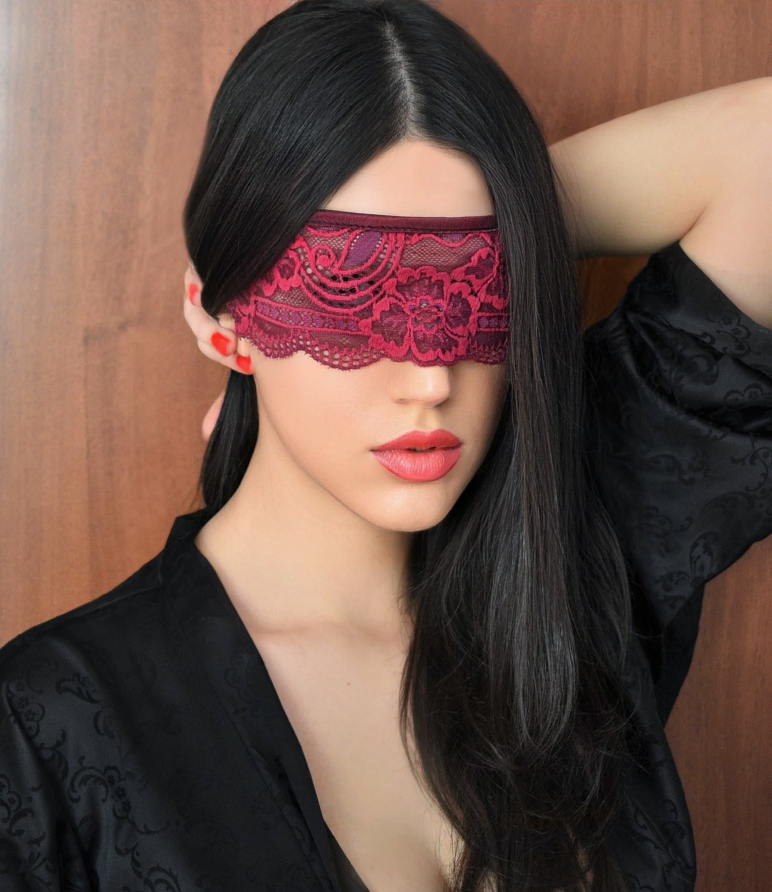 Lace Blindfold Mask in Burgundy/ Sexy Eye Mask/ Kinky/ 