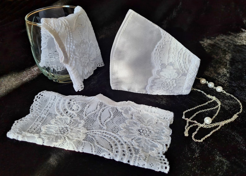 Lace Face Mask / Satin Face Mask / Bridal Face Mask / Wedding Face Mask/ Lace Gloves/ Wedding Gloves/ Bridal Gloves/ Fingerless Hand Gloves/ image 6