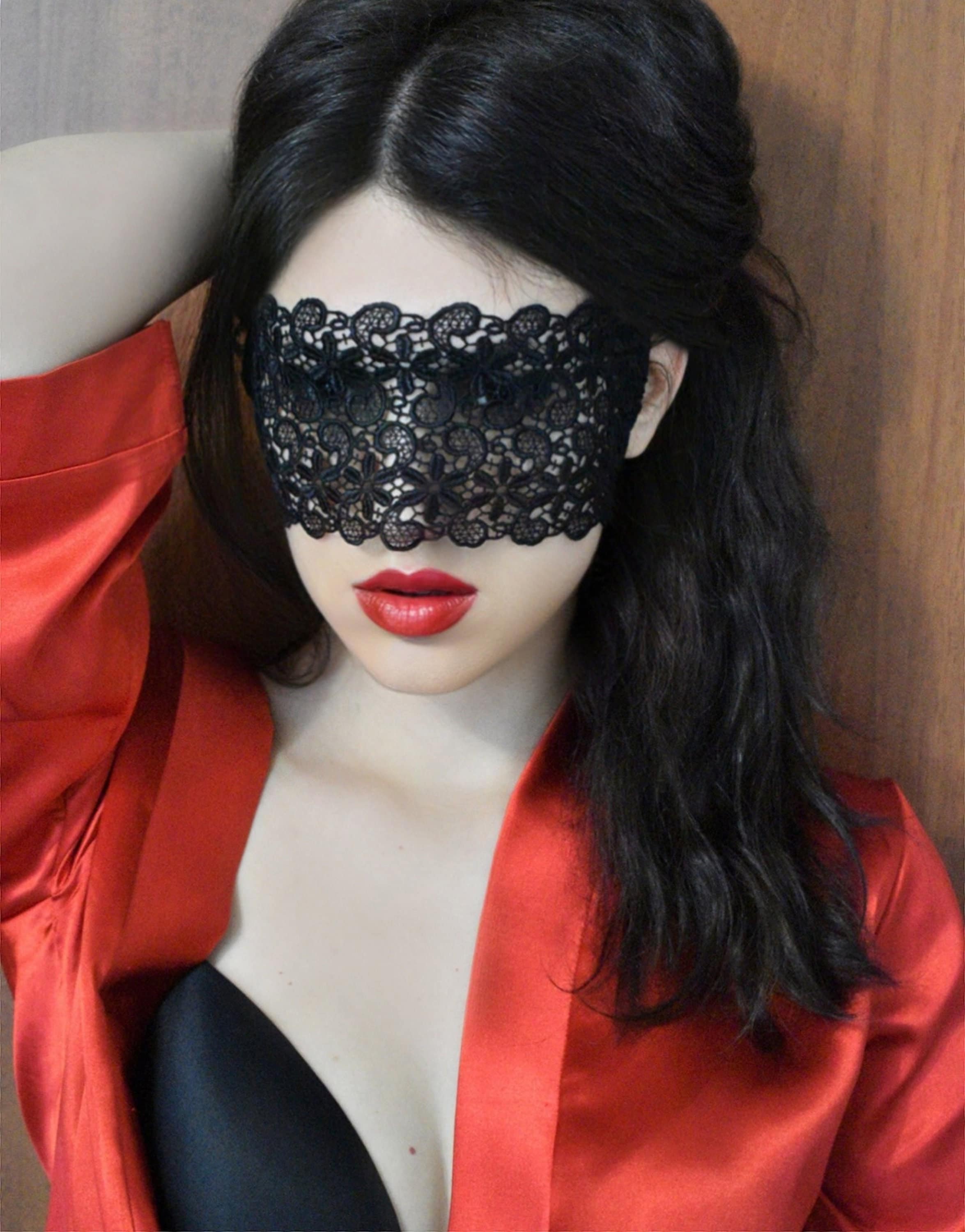 Lace Blindfold Mask in Burgundy/ Sexy Eye Mask/ Kinky/ 