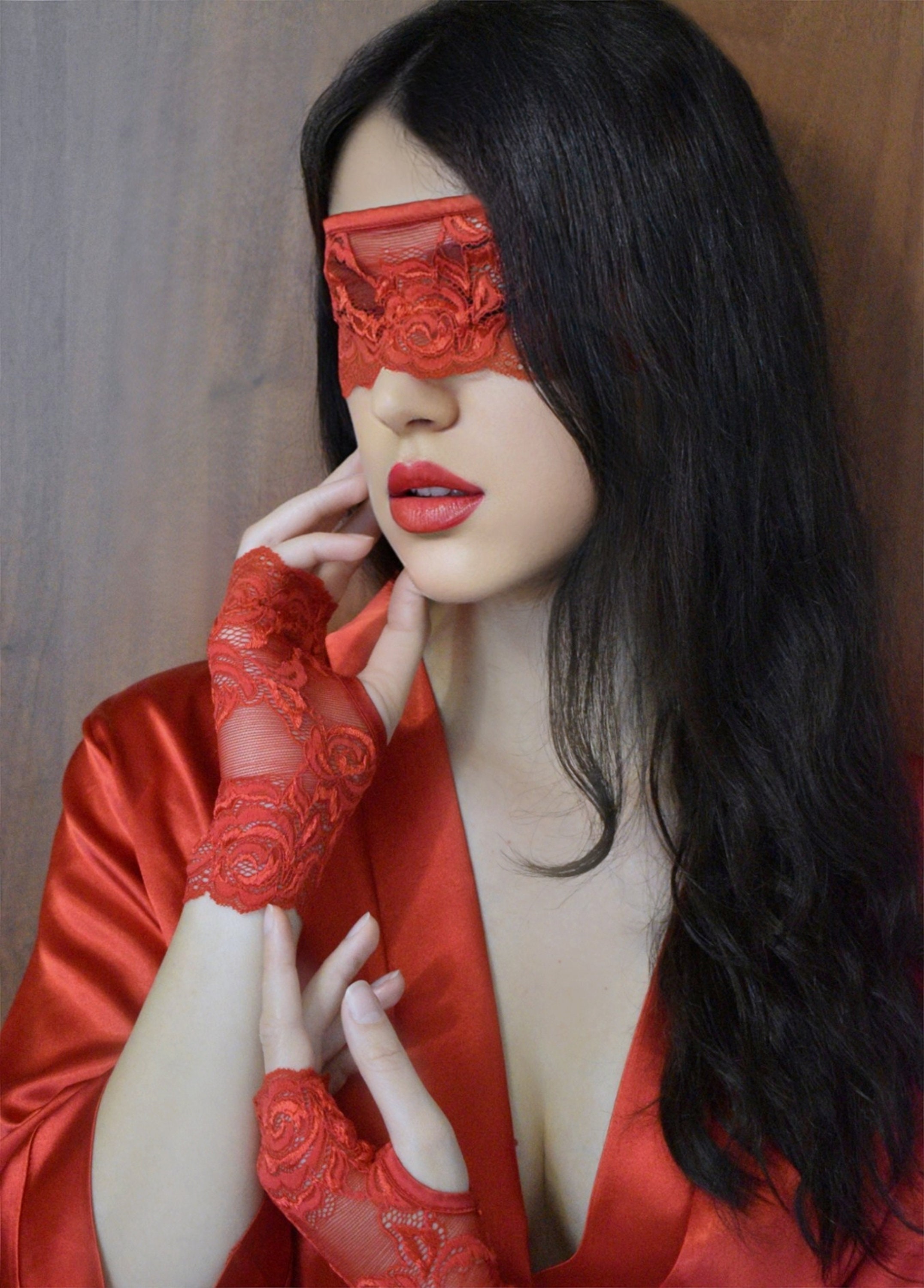 Lace Blindfold Mask in Burgundy/ Sexy Eye Mask/ Kinky/ 