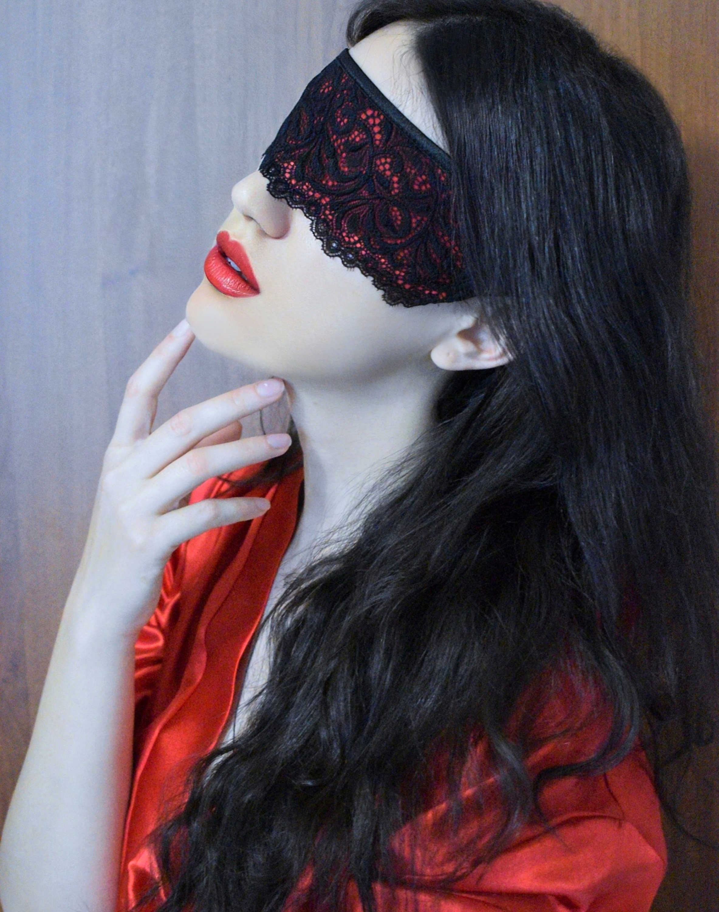 Lace Blindfold Mask in Burgundy/ Sexy Eye Mask/ Kinky/ 