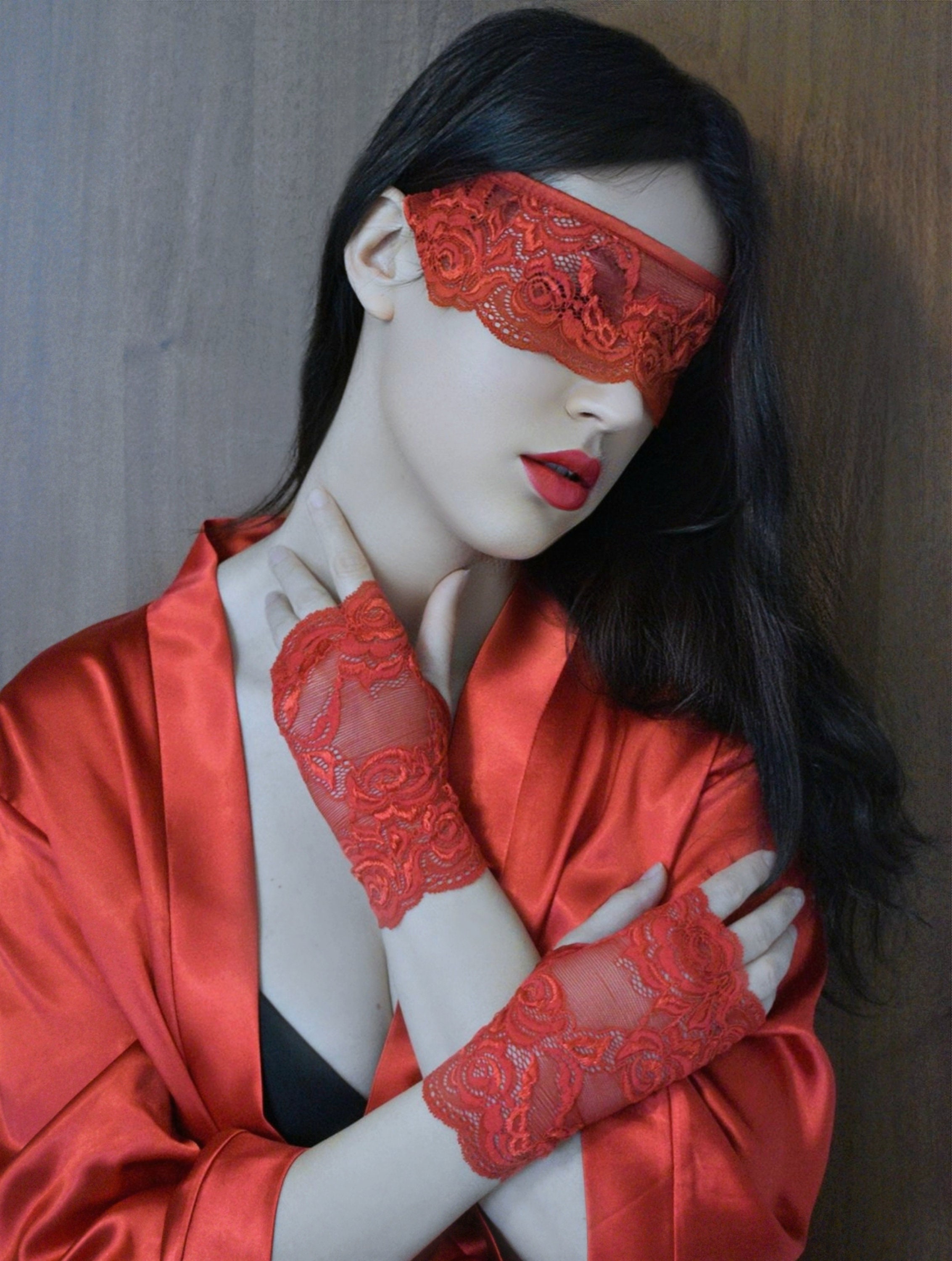 Lace Blindfold Mask in Burgundy/ Sexy Eye Mask/ Kinky/ 