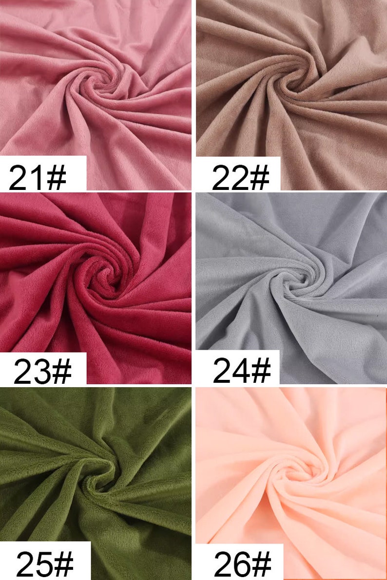 May include: Six fabric swatches in different colors. The swatches are arranged in two rows of three. The colors are pink, brown, red, gray, green, and peach.