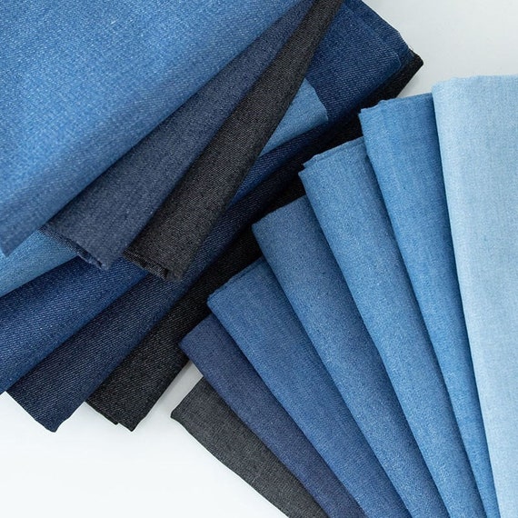 Cotton Blue Denim Cotton Soft Micro Stretchy Thin Light Breathable Washed  Fabric DIY Shirt Pants Quilting Sewing Craft Material