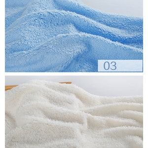 May include: Two fabric swatches, one light blue and one white, showing the texture of the fabric. The swatches are labeled "03" and "04" respectively.