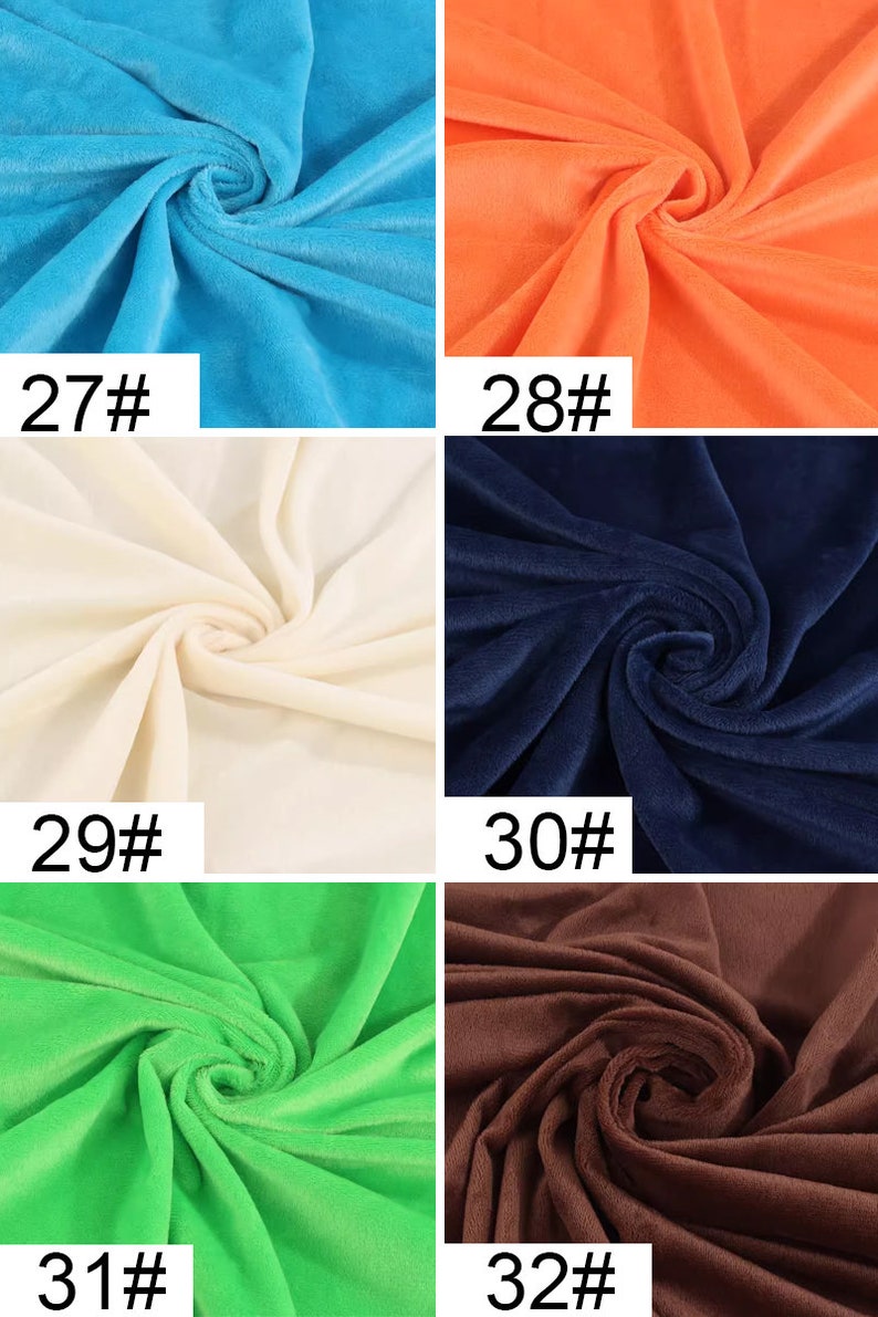 May include: Six fabric swatches in different colors. The swatches are arranged in two rows of three. The colors are turquoise, orange, cream, navy blue, lime green, and brown. Each swatch has a number printed on it, starting with 27 and ending with 32.