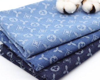 Flower Jacquard Denim, Cotton Denim Fabric,Heavy Denim, Jean Fabric, Washed Denim By the Half Yard