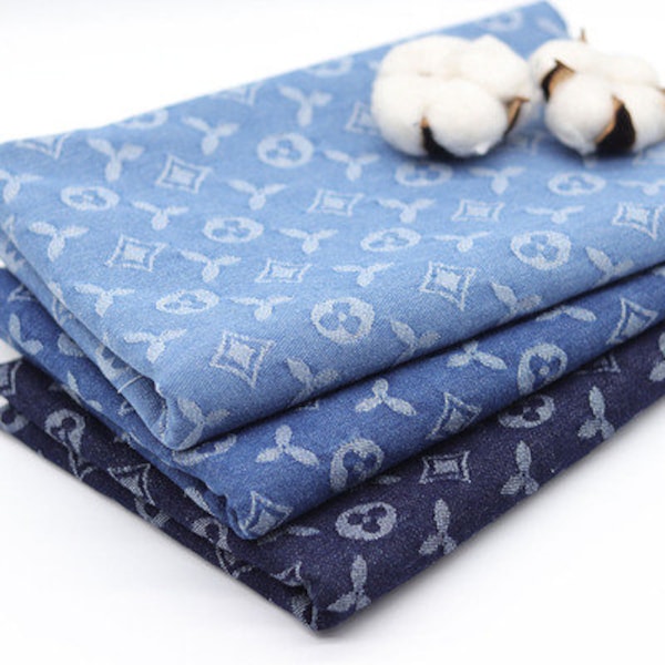 Flower Jacquard Denim, Cotton Denim Fabric,Heavy Denim, Jean Fabric, Washed Denim By the Half Yard