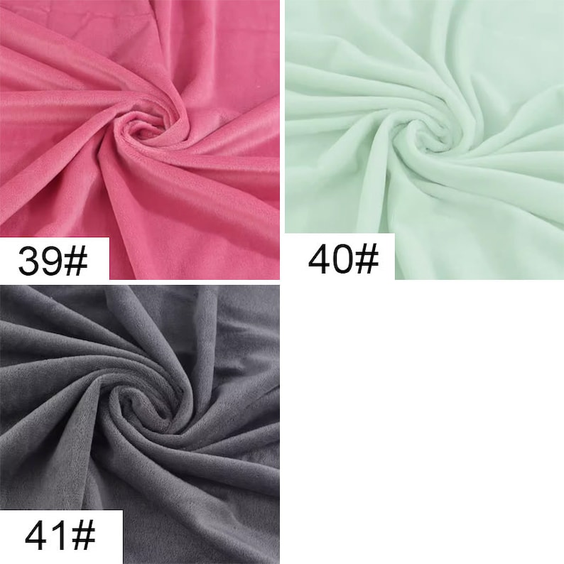 May include: Three fabric swatches in different colors: pink, light green, and gray. The swatches are labeled with numbers 39, 40, and 41.