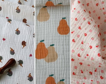 Double Layered Gauze Muslin Fabric, Cartoon Fruit Fabric, Printed Fabric, Cotton Yarn Soft Fabric for Baby, Sold by 1/2 Yard