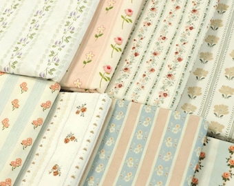Floral Printed Stripe Cotton Fabric- -By The Yard- Vintage Floral- Thin poplin Cotton Fabric- Decorative- Dress Fabric-Tablecloth-DIY Fabric