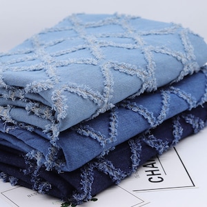 Vintage Denim Fabric, Hook Flower Denim, Cotton Denim, Jean Fabric, Washed Denim By the Half Yard
