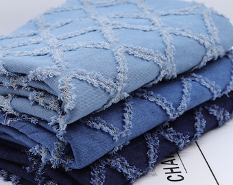 Vintage Denim Fabric, Hook Flower Denim, Cotton Denim, Jean Fabric, Washed Denim By the Half Yard