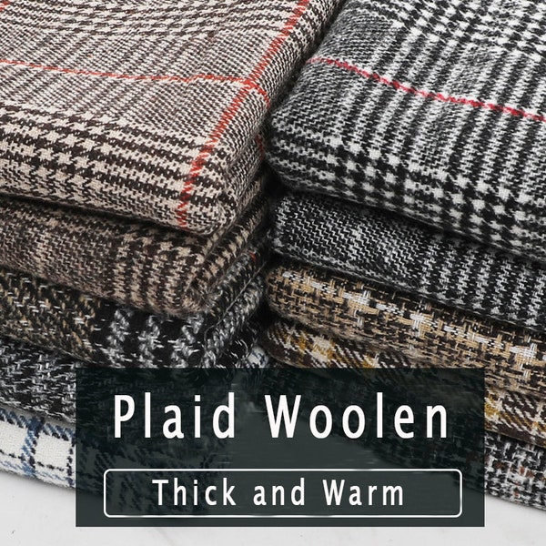 Plaid Woolen Fabric, Thick Woolen Fabric, Faux Wool Fabric, Autumn Winter Fabric, Woollen Fabric,Apparel Fabric,Coat Fabric By The Half Yard