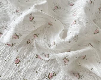 Floral Jacquard Cotton Pink Rose Printing Fabric- Dress Cloth Handmade DIY- Decoration- Jacquard Stripe- Curtain- By the Half Yard