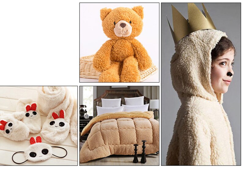 May include: A set of four plush toys in the shape of a bunny. The toys are white with red accents and black eyes. The set includes a pair of slippers, a scarf, and a sleep mask.