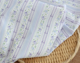 Floral Printed Stripe Cotton Fabric- By The Yard- Vintage Floral- Thin poplin Cotton Fabric- Decorative- Dress Fabric-Tablecloth-DIY Fabric