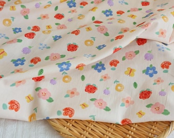 Floral Printed Cotton Fabric By the Yard- Soft Sewing Material for Dress Kids Clothing DIY Craft- Decorative