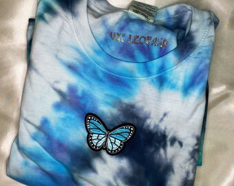 blue tie dye butterfly moletom com capuz