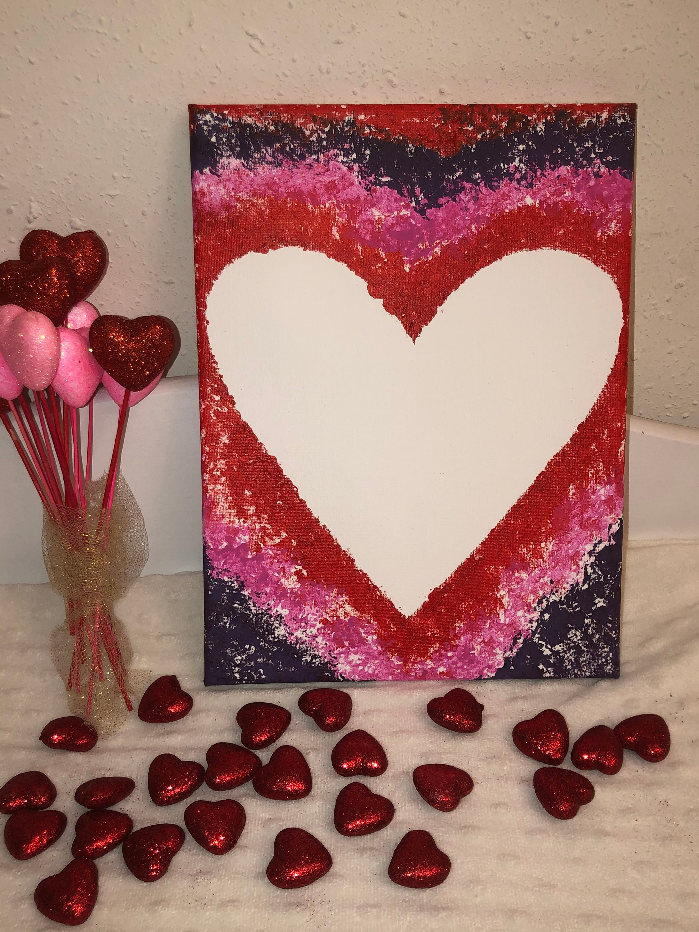 Valentine's Sponge Heart Canvas Painting Etsy Nederland