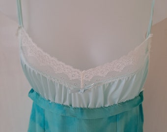 Vintage l1960s /70s Handmade Aqua Blue Nylon BabyDoll Night Dress Nightie