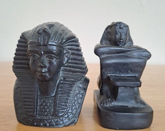 king Tutankhamun & Padi Chahdedet Carved Black Soapstone Mid Century Paperweight