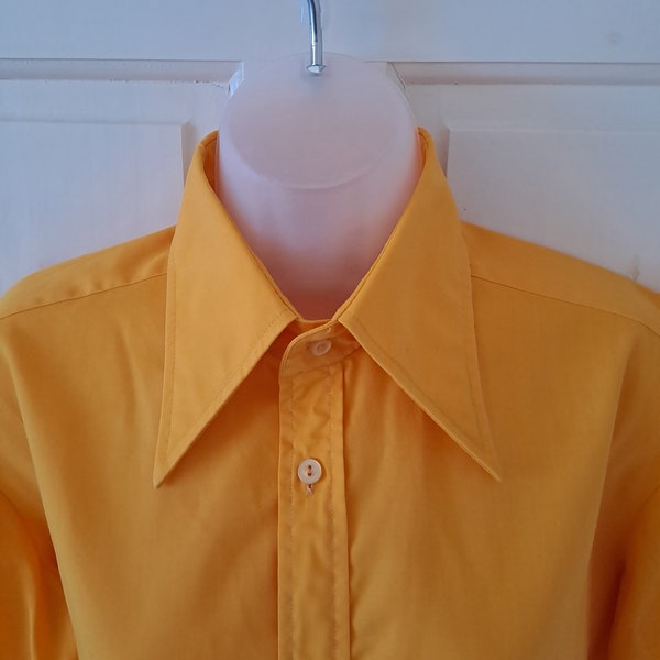 1970s Afters Yellow Wash & Wear Dagger Collar Disco Shirt Size M Mod Indie Shirt
