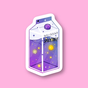 Naklejka Space Milk, słodkie naklejki z jedzeniem na laptopy, naklejka na laptopa, naklejka na telefon, naklejki na planer