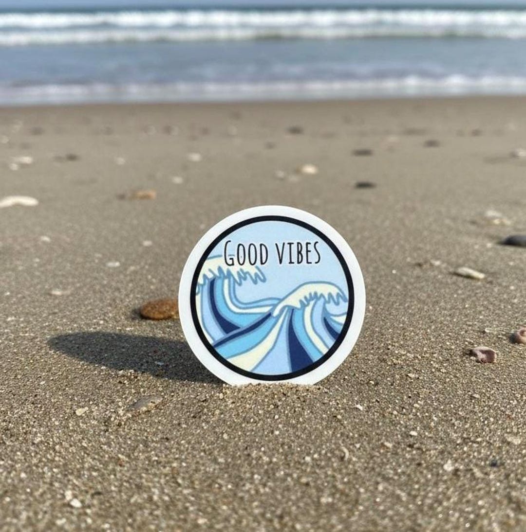 Good Vibes Wave Sticker - Blue Ocean Aesthetic Decal - Glossy Vinyl ...