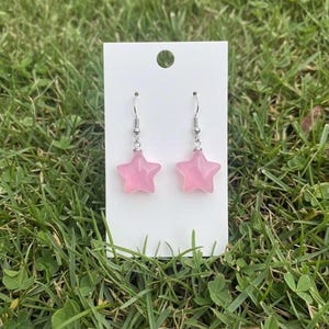 Pink Transparent Star Earrings, Y2K Aesthetic Dangle Hooks, Celestial Jewelry Gift for Her, Cute Girly Accessories