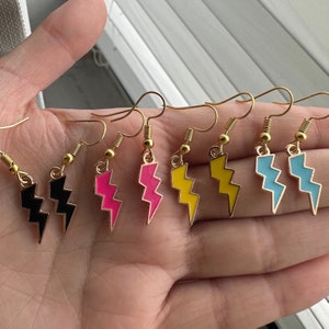 Lightning Bolt Dangle Earrings Many Color Options, Drop Earrings, Jewelry, Colorful, Weather, Nature