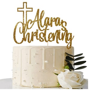 Christening Cake Topper - Personalised Name and Colour Custom Glitter Any Colour Cake Decoration