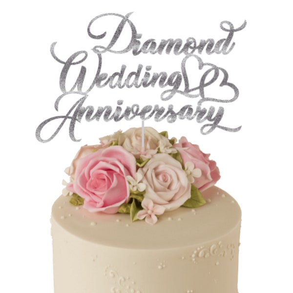Diamond Wedding Anniversary Glitter Cake Topper - 60th Wedding Anniversary Glitter Cake Decoration