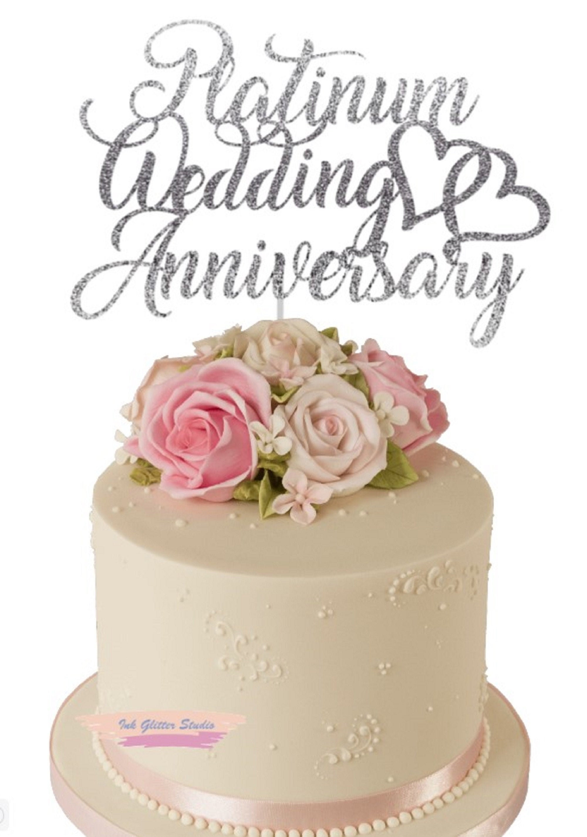 Platinum Wedding Anniversary Glitter Cake Topper 70th Etsy UK