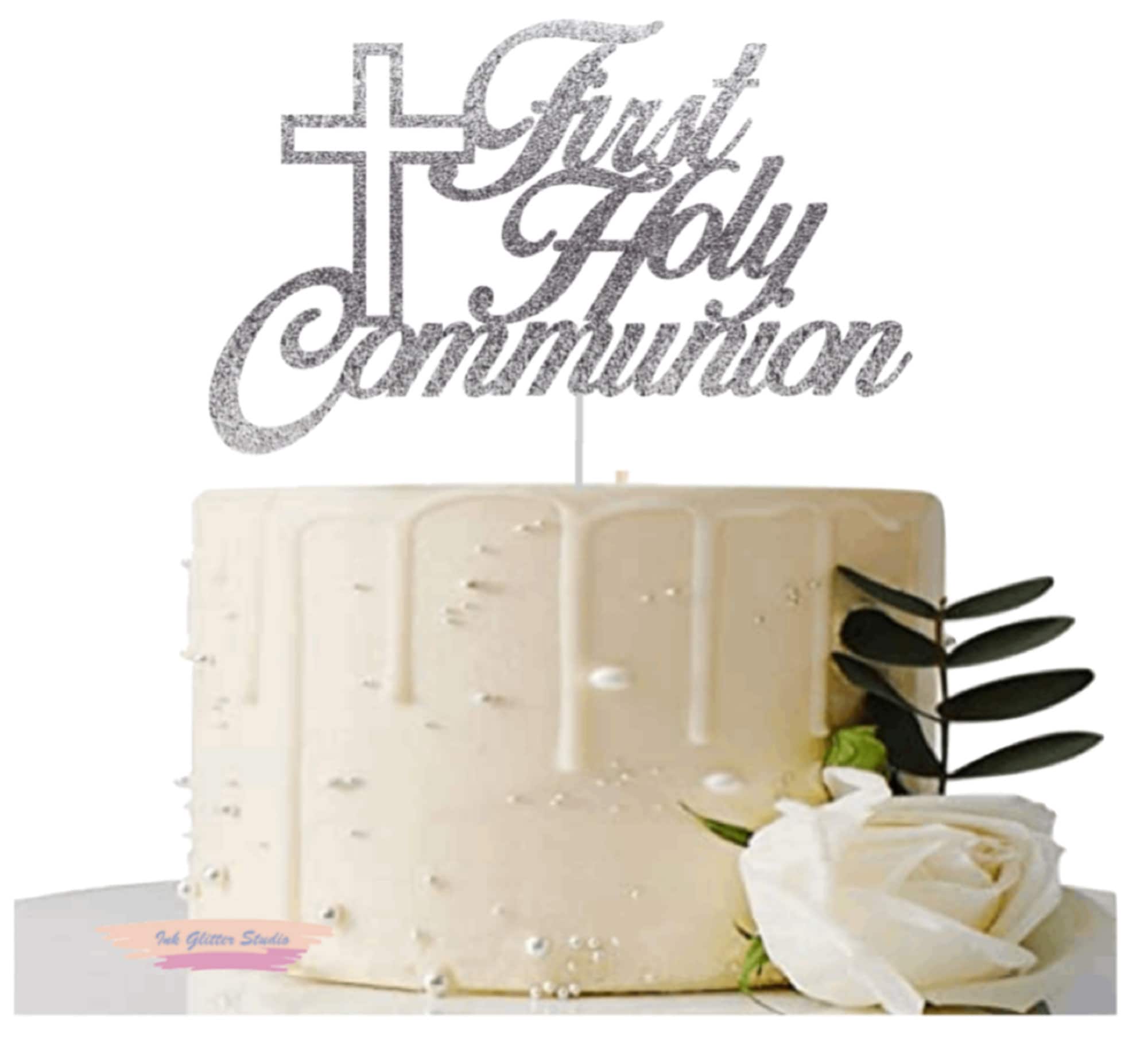 First Holy Communion Cake Topper Any Colour Glitter Cake Etsy