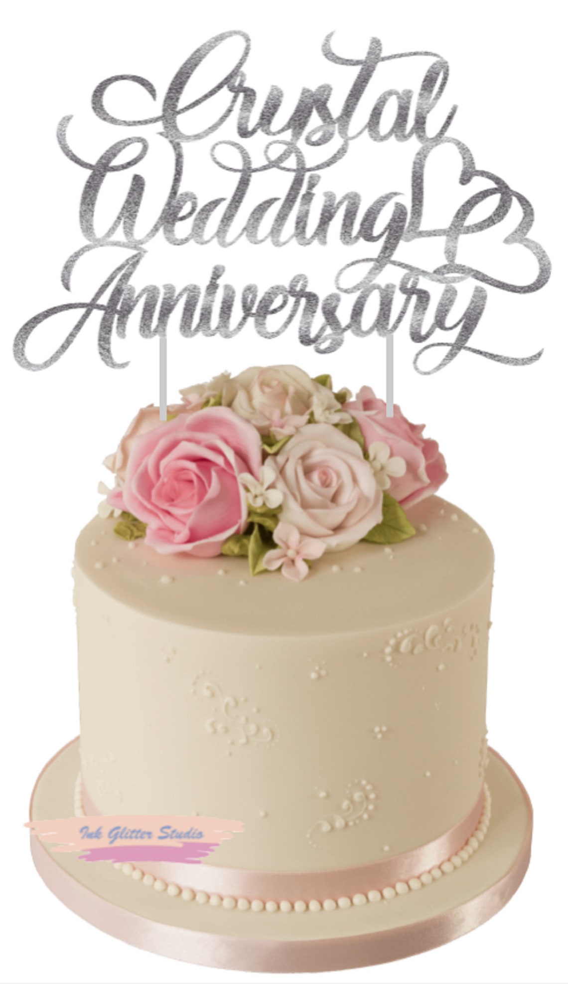 Crystal Wedding Anniversary Glitter Cake Topper 15th Wedding Etsy UK