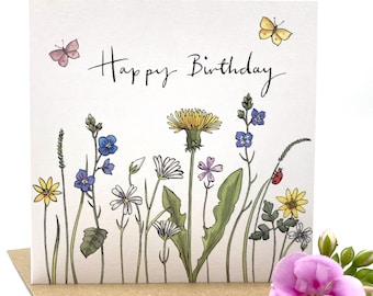 Square Card Flower Garland Birthday Card Blank Card Greeting Card Flowers Card Celebrate Wildflowers Card Beautiful Birthday