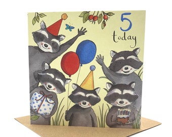 Carte 5e anniversaire - Ratons laveurs