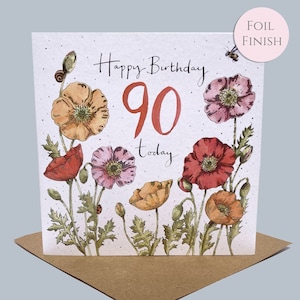 90th Birthday card, Poppies