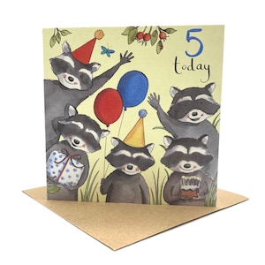Karte zum 5. Geburtstag – Waschbären