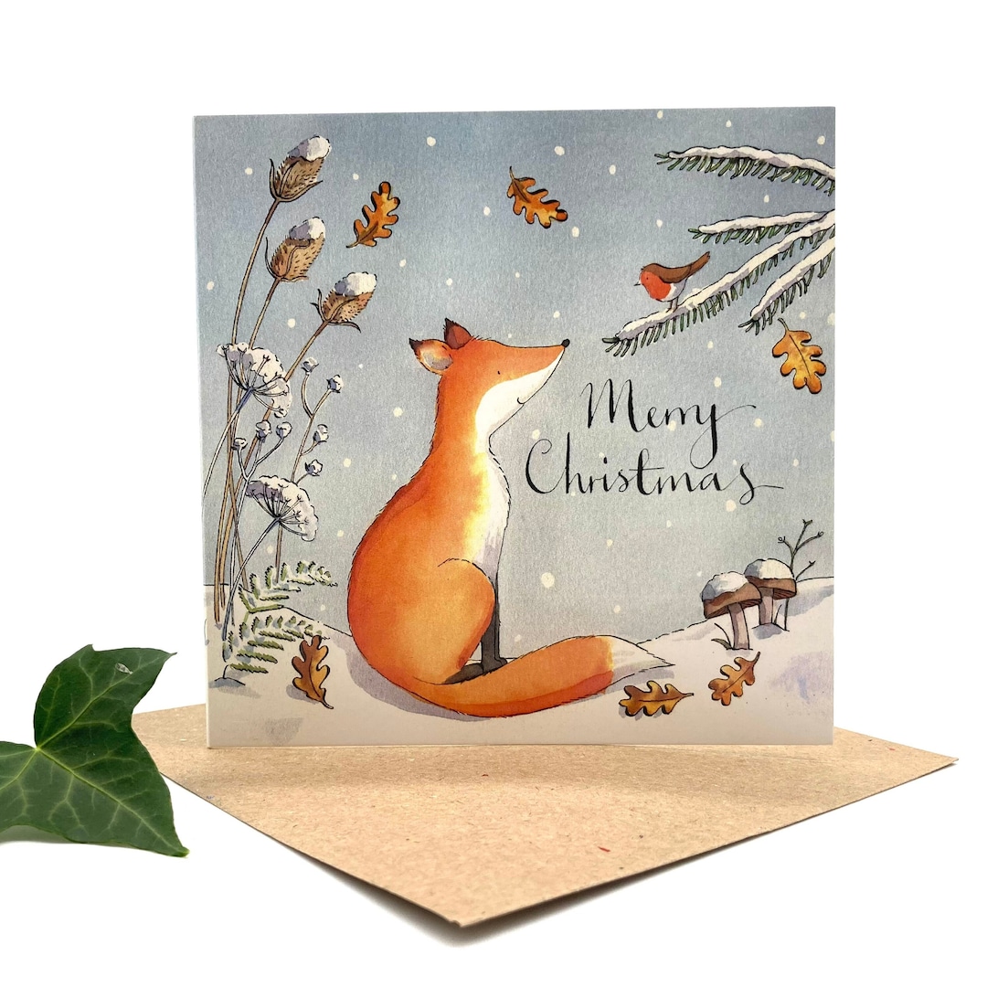 Pack of 5 Christmas Cards Fox and Robin Etsy
