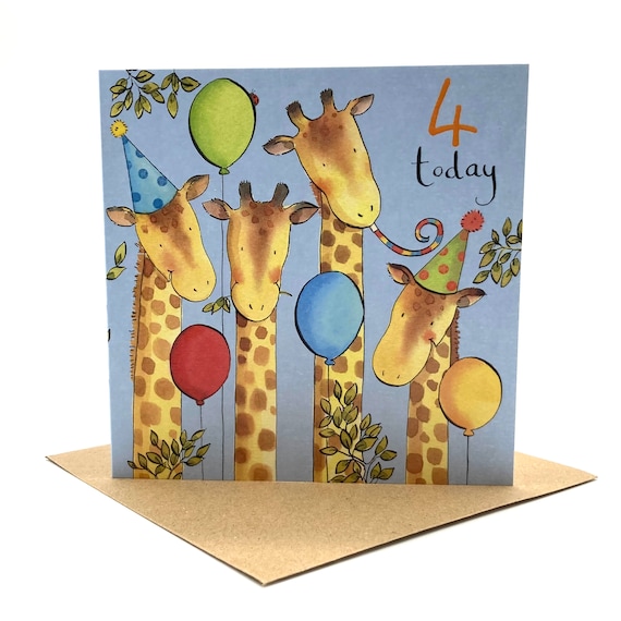 4th Birthday Card - Giraffes