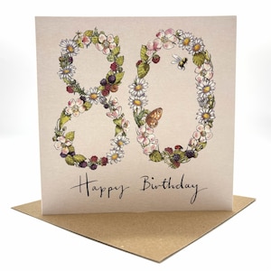 80e carte d'anniversaire de fleurs sauvages