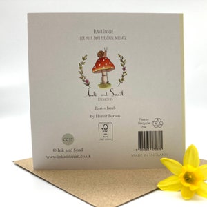May include: A greeting card with a mushroom and snail illustration. The card is blank inside for a personal message. The card is made in England and is from Ink and Snail Designs.