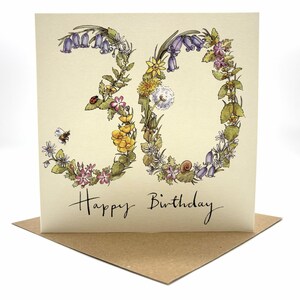 Carte 30e anniversaire fleurs sauvages