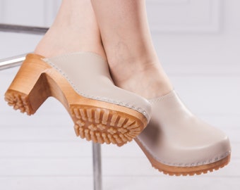 high heel wooden clogs