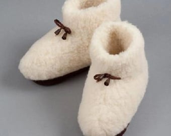 Botas de lana merino para mujer Snowy - Zapatillas de lana de oveja pura para mujer - Suela de cuero de gamuza - Botines de casa cálidos y ecológicos