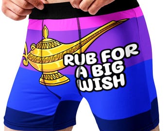 Funny Genie Wish Boxer Briefs for Men, Novelty Lamp Underwear, Gag Gift for Boyfriend Husband, Bachelor Party Humor Boxers