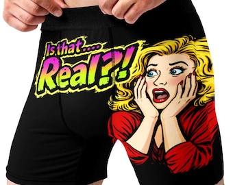 Funny Is That Real Boxer Briefs for Men, Comic Style Pop Art Underwear, Novelty Gag Gift for Boyfriend Husband Humor Boxers